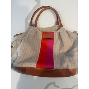 Kate Spade New York Jacquard Stripe Tote Bag Tan Leather Trim Diaper Bag